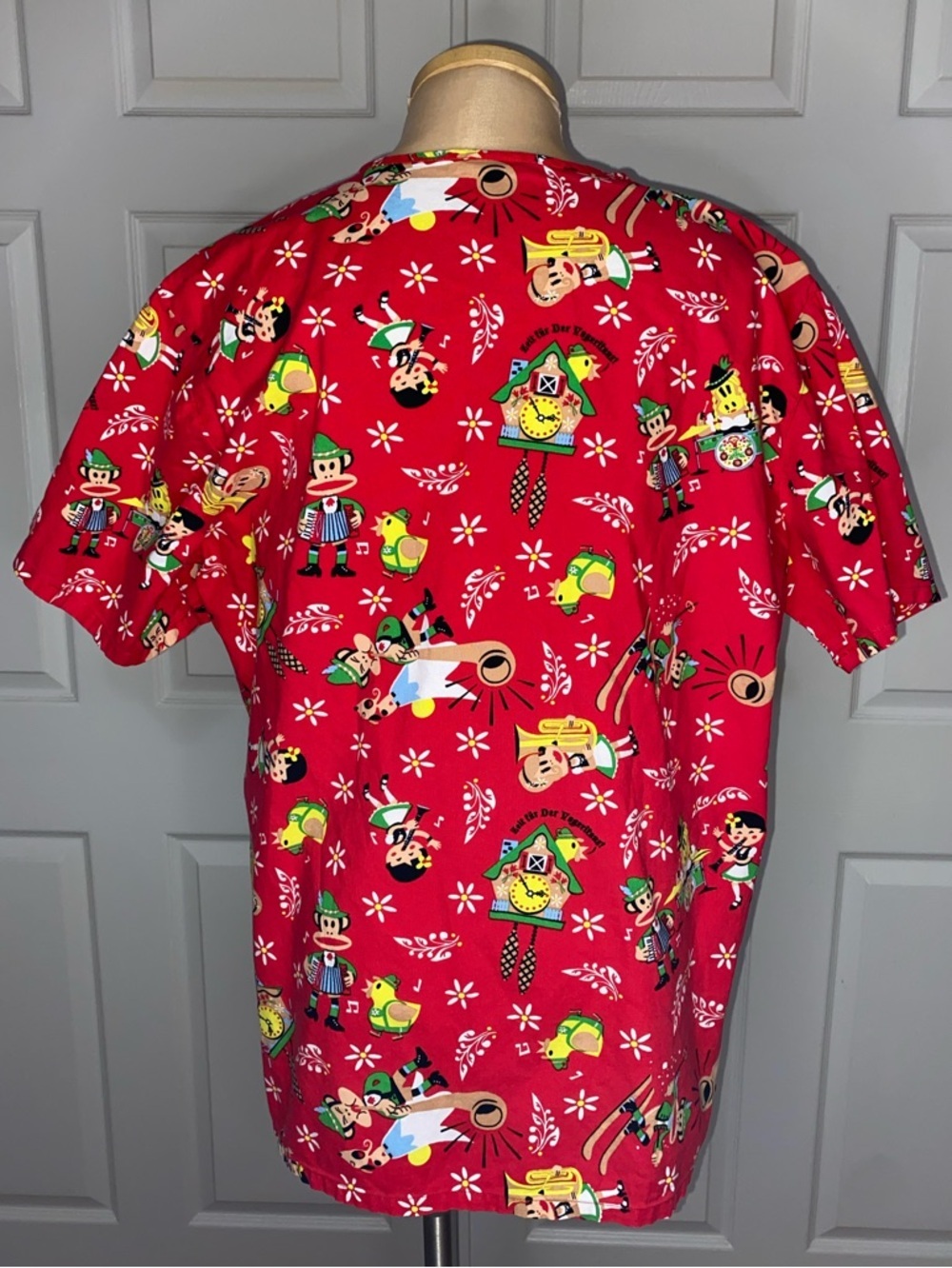 Paul Frank Red Novelty Oktoberfest Print V-Neck Scrub Top - Picture 4 of 5